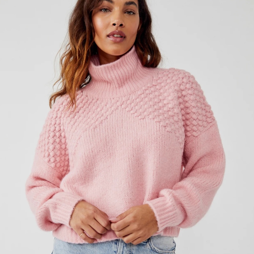 Free People Bradley Chunky Knit Turtleneck Sweater Bubblegum Pink Size Small